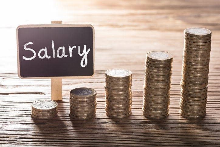 Salaryと書かれた札とその前に並ぶコインの画像