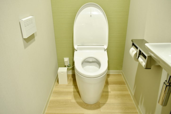 蓋の空いたトイレの画像